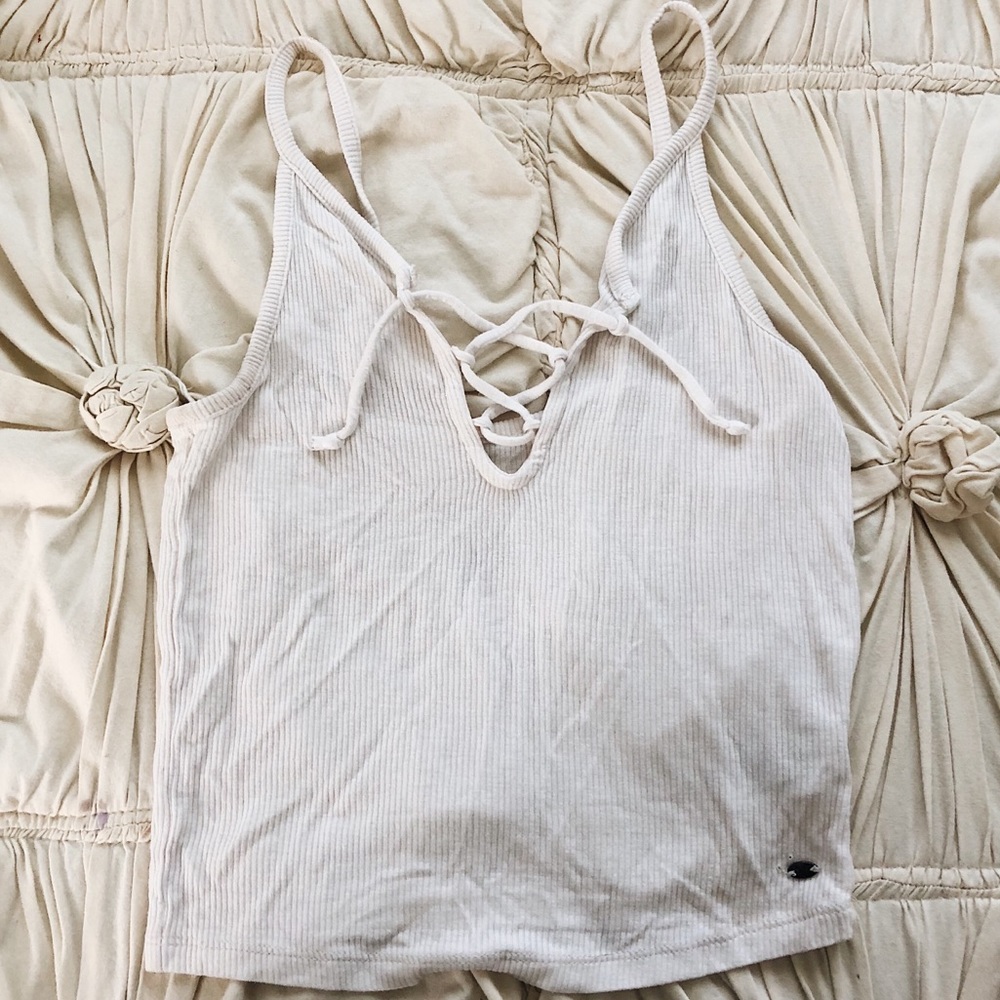 White Lace Up Top